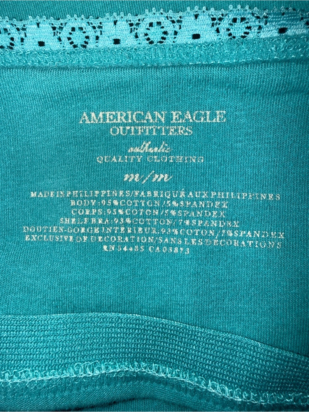 Y2K American Eagle Teal Lace Trim Camisole Built in Bra Cotton Blend M - Picture 7 of 8